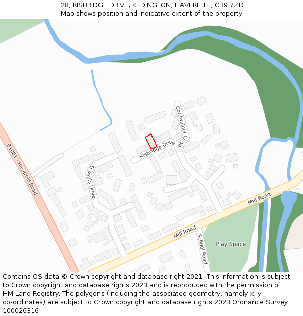 28, RISBRIDGE DRIVE, KEDINGTON, HAVERHILL, CB9 7ZD: Location map and indicative extent of plot