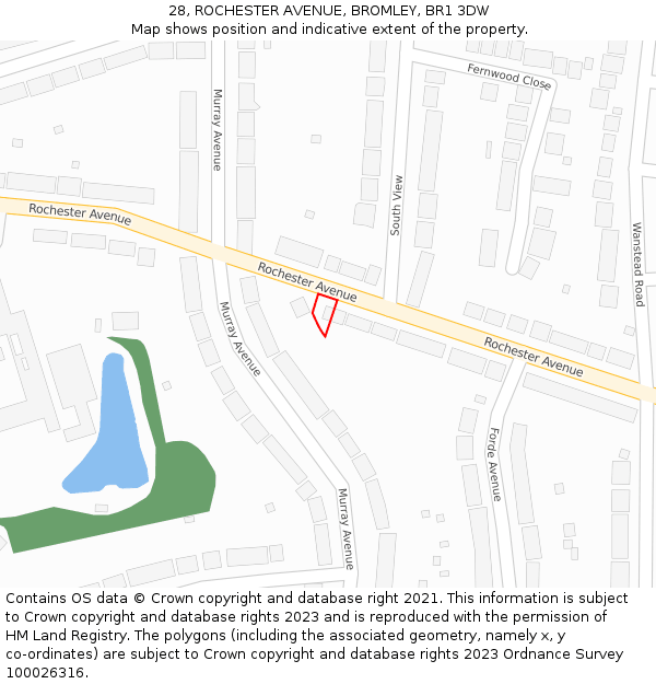 28, ROCHESTER AVENUE, BROMLEY, BR1 3DW: Location map and indicative extent of plot