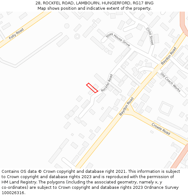 28, ROCKFEL ROAD, LAMBOURN, HUNGERFORD, RG17 8NG: Location map and indicative extent of plot