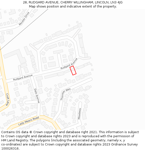 28, RUDGARD AVENUE, CHERRY WILLINGHAM, LINCOLN, LN3 4JG: Location map and indicative extent of plot
