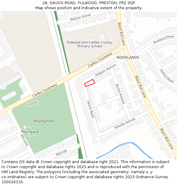 28, SAVICK ROAD, FULWOOD, PRESTON, PR2 3QP: Location map and indicative extent of plot