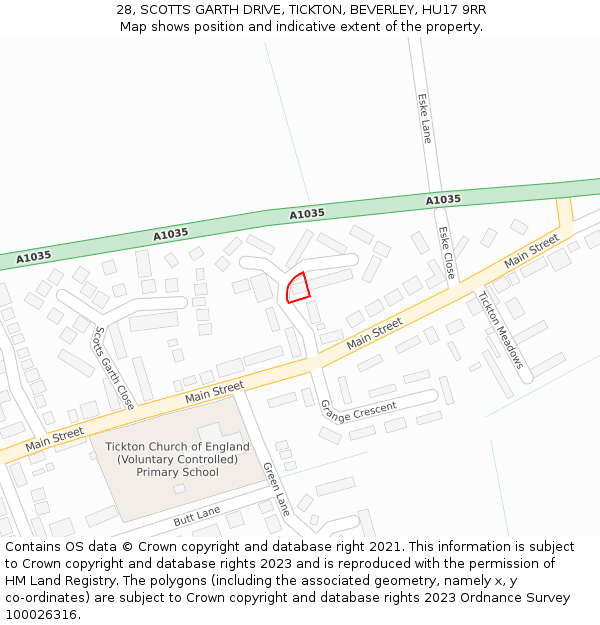 28, SCOTTS GARTH DRIVE, TICKTON, BEVERLEY, HU17 9RR: Location map and indicative extent of plot