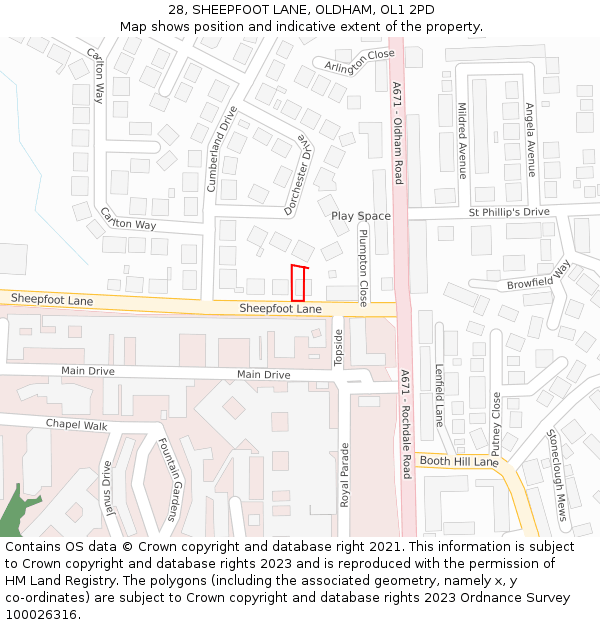 28, SHEEPFOOT LANE, OLDHAM, OL1 2PD: Location map and indicative extent of plot