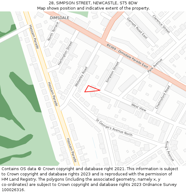 28, SIMPSON STREET, NEWCASTLE, ST5 8DW: Location map and indicative extent of plot