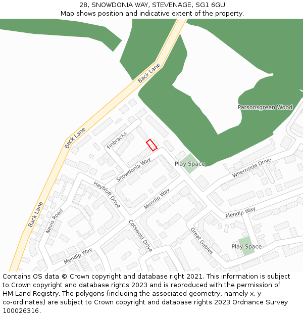 28, SNOWDONIA WAY, STEVENAGE, SG1 6GU: Location map and indicative extent of plot