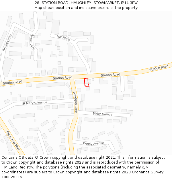 28, STATION ROAD, HAUGHLEY, STOWMARKET, IP14 3PW: Location map and indicative extent of plot