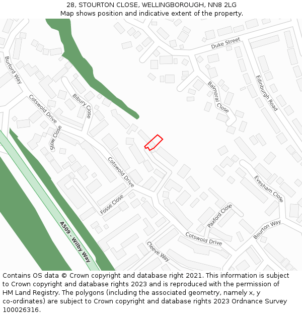 28, STOURTON CLOSE, WELLINGBOROUGH, NN8 2LG: Location map and indicative extent of plot