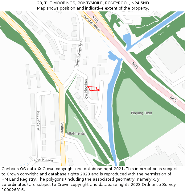 28, THE MOORINGS, PONTYMOILE, PONTYPOOL, NP4 5NB: Location map and indicative extent of plot