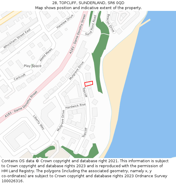 28, TOPCLIFF, SUNDERLAND, SR6 0QD: Location map and indicative extent of plot