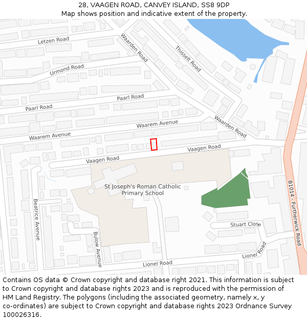 28, VAAGEN ROAD, CANVEY ISLAND, SS8 9DP: Location map and indicative extent of plot