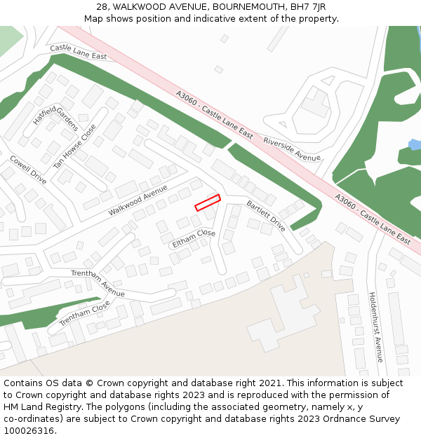 28, WALKWOOD AVENUE, BOURNEMOUTH, BH7 7JR: Location map and indicative extent of plot