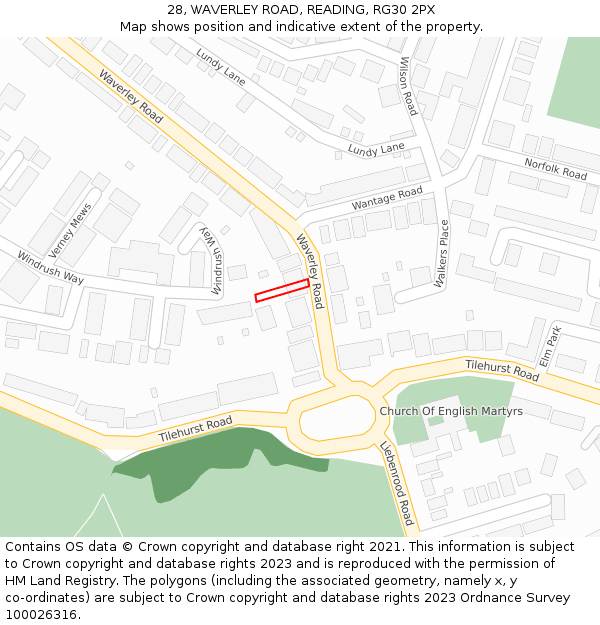 28, WAVERLEY ROAD, READING, RG30 2PX: Location map and indicative extent of plot