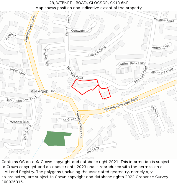 28, WERNETH ROAD, GLOSSOP, SK13 6NF: Location map and indicative extent of plot