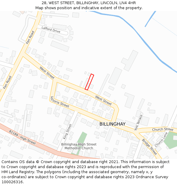 28, WEST STREET, BILLINGHAY, LINCOLN, LN4 4HR: Location map and indicative extent of plot