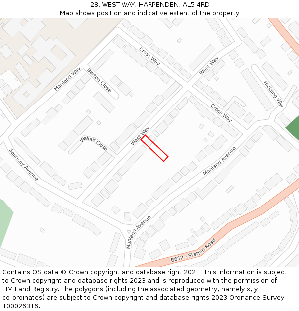 28, WEST WAY, HARPENDEN, AL5 4RD: Location map and indicative extent of plot