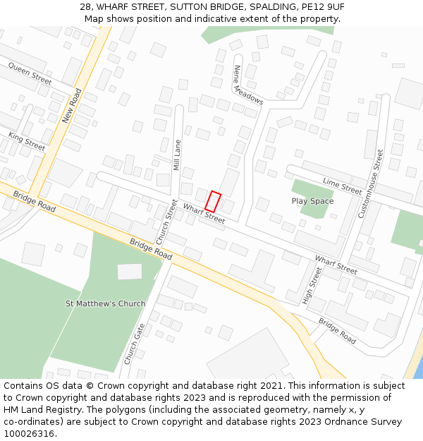 28, WHARF STREET, SUTTON BRIDGE, SPALDING, PE12 9UF: Location map and indicative extent of plot