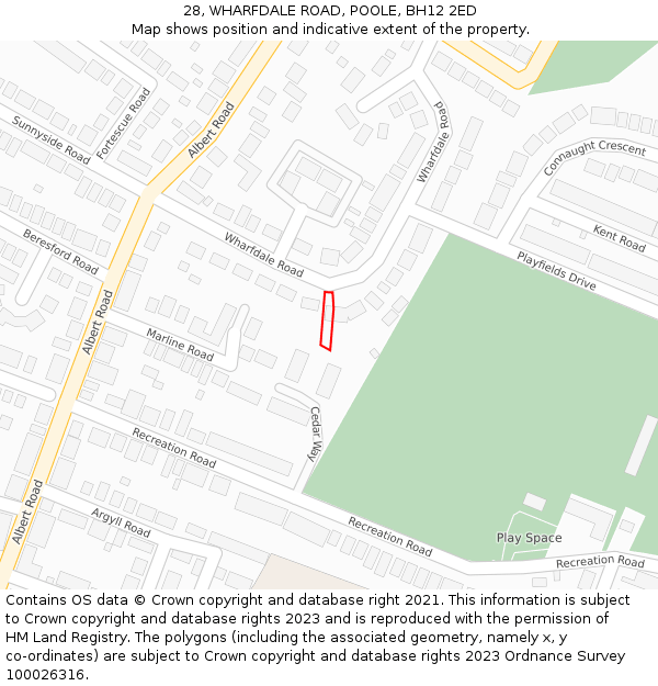 28, WHARFDALE ROAD, POOLE, BH12 2ED: Location map and indicative extent of plot