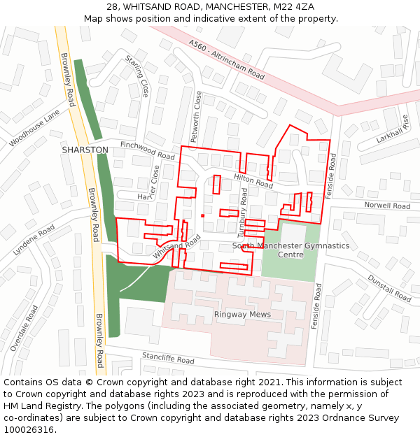 28, WHITSAND ROAD, MANCHESTER, M22 4ZA: Location map and indicative extent of plot