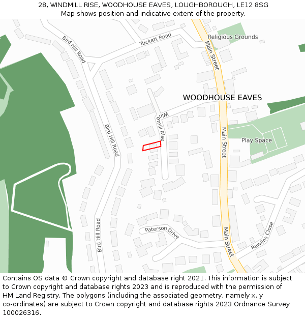 28, WINDMILL RISE, WOODHOUSE EAVES, LOUGHBOROUGH, LE12 8SG: Location map and indicative extent of plot