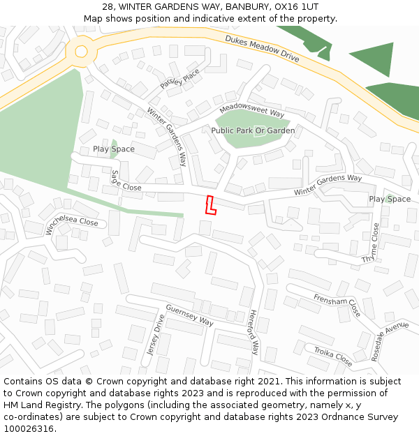 28, WINTER GARDENS WAY, BANBURY, OX16 1UT: Location map and indicative extent of plot