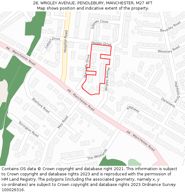 28, WRIGLEY AVENUE, PENDLEBURY, MANCHESTER, M27 4FT: Location map and indicative extent of plot