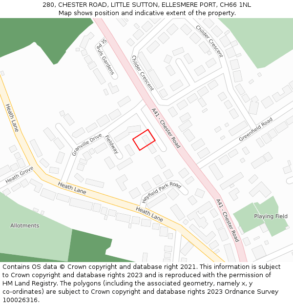 280, CHESTER ROAD, LITTLE SUTTON, ELLESMERE PORT, CH66 1NL: Location map and indicative extent of plot