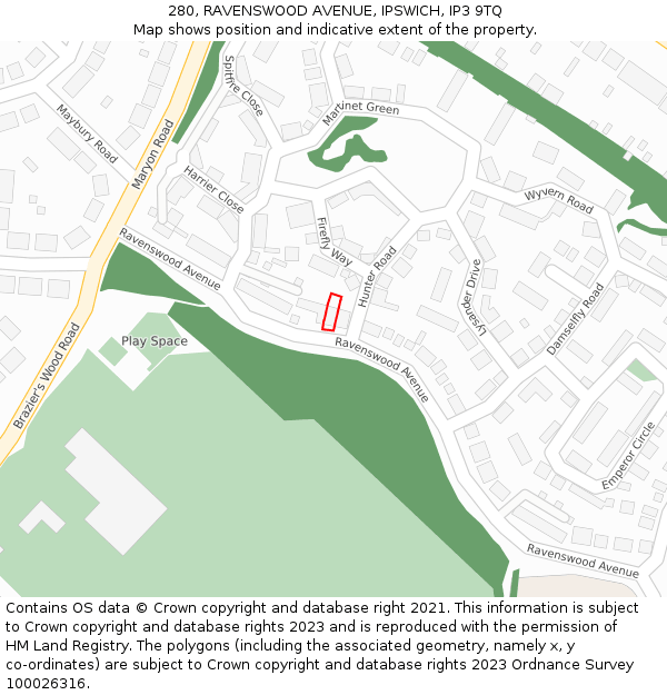 280, RAVENSWOOD AVENUE, IPSWICH, IP3 9TQ: Location map and indicative extent of plot