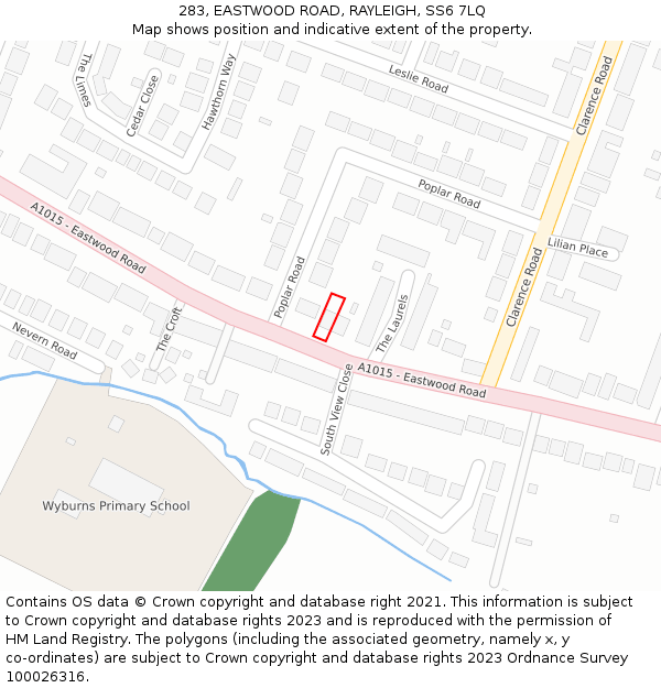 283, EASTWOOD ROAD, RAYLEIGH, SS6 7LQ: Location map and indicative extent of plot