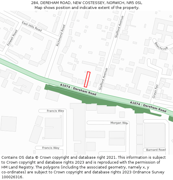 284, DEREHAM ROAD, NEW COSTESSEY, NORWICH, NR5 0SL: Location map and indicative extent of plot