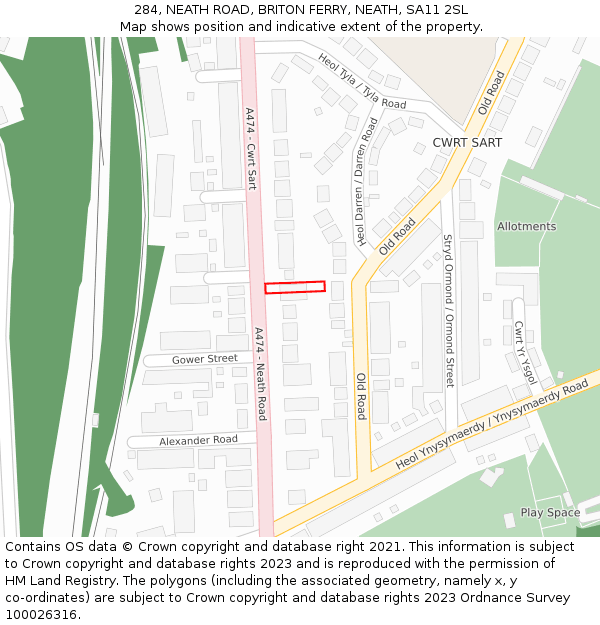 284, NEATH ROAD, BRITON FERRY, NEATH, SA11 2SL: Location map and indicative extent of plot