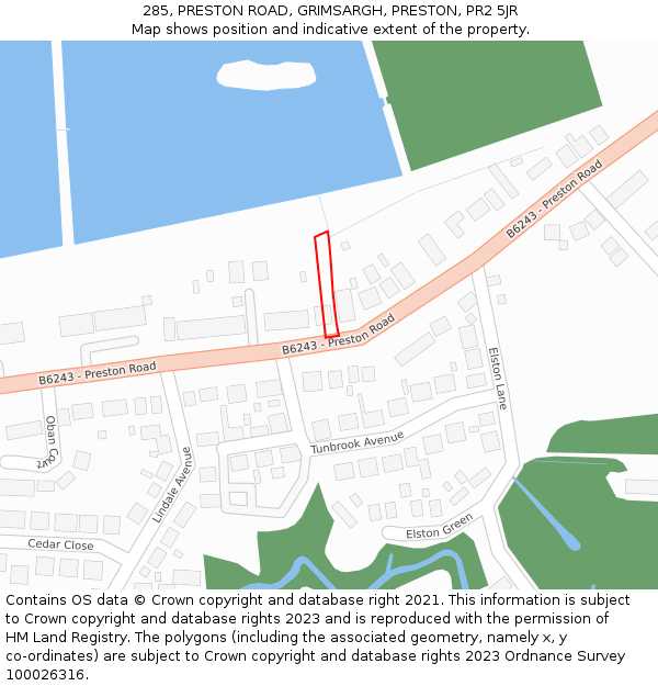 285, PRESTON ROAD, GRIMSARGH, PRESTON, PR2 5JR: Location map and indicative extent of plot