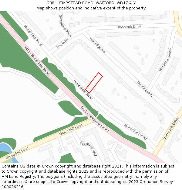 288, HEMPSTEAD ROAD, WATFORD, WD17 4LY: Location map and indicative extent of plot