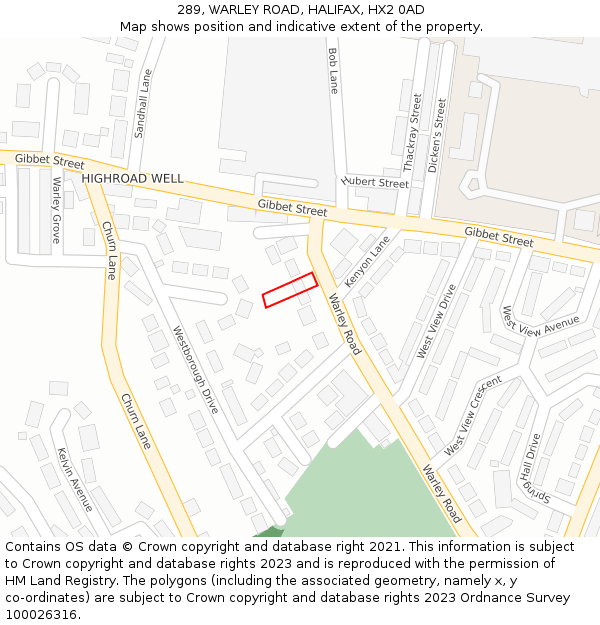 289, WARLEY ROAD, HALIFAX, HX2 0AD: Location map and indicative extent of plot