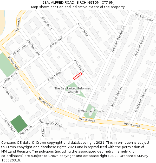 28A, ALFRED ROAD, BIRCHINGTON, CT7 9NJ: Location map and indicative extent of plot