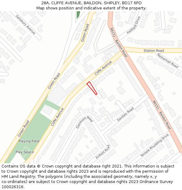 28A, CLIFFE AVENUE, BAILDON, SHIPLEY, BD17 6PD: Location map and indicative extent of plot