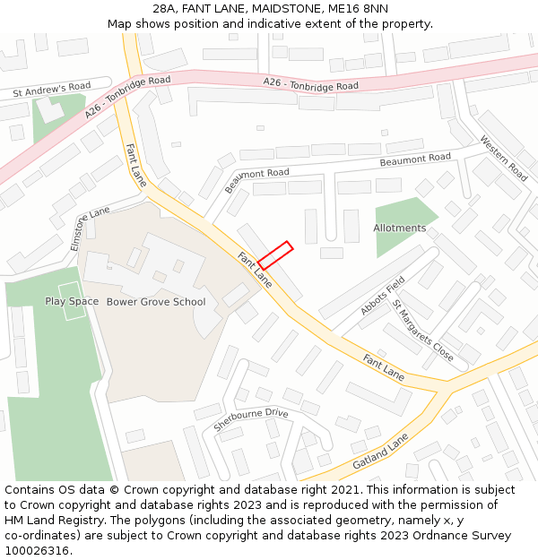 28A, FANT LANE, MAIDSTONE, ME16 8NN: Location map and indicative extent of plot