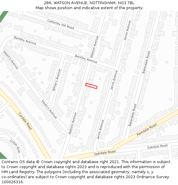 28A, WATSON AVENUE, NOTTINGHAM, NG3 7BL: Location map and indicative extent of plot