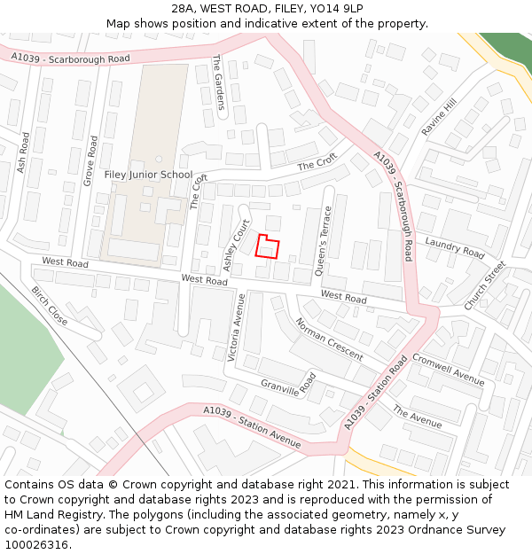 28A, WEST ROAD, FILEY, YO14 9LP: Location map and indicative extent of plot