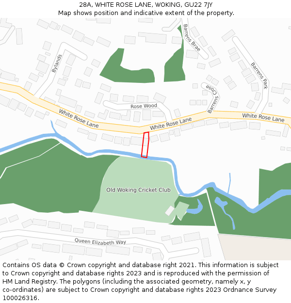 28A, WHITE ROSE LANE, WOKING, GU22 7JY: Location map and indicative extent of plot