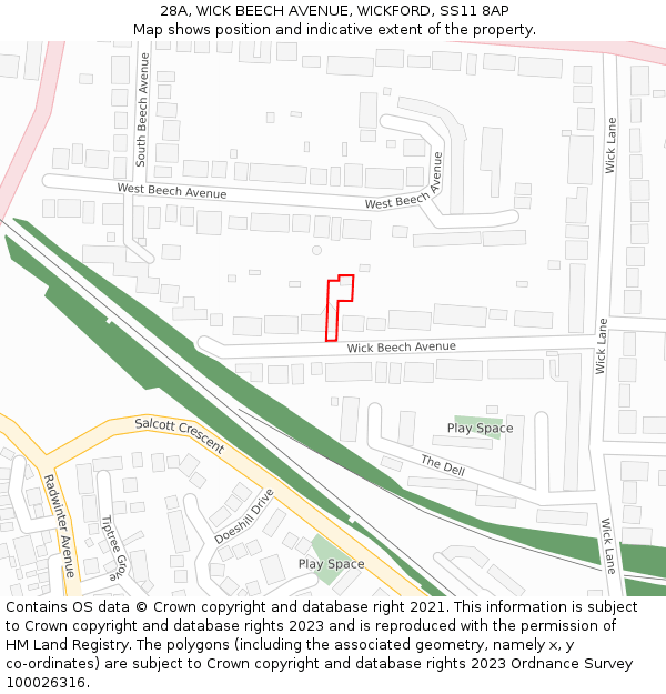 28A, WICK BEECH AVENUE, WICKFORD, SS11 8AP: Location map and indicative extent of plot