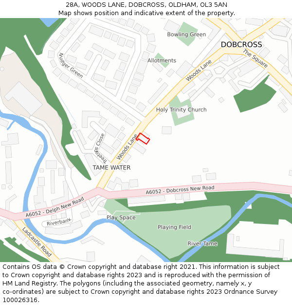 28A, WOODS LANE, DOBCROSS, OLDHAM, OL3 5AN: Location map and indicative extent of plot