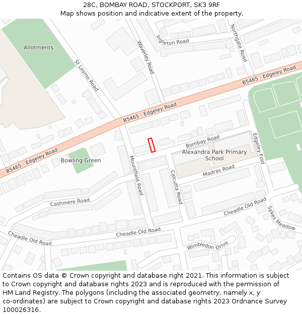 28C, BOMBAY ROAD, STOCKPORT, SK3 9RF: Location map and indicative extent of plot