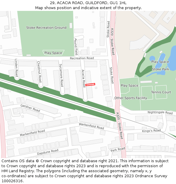 29, ACACIA ROAD, GUILDFORD, GU1 1HL: Location map and indicative extent of plot