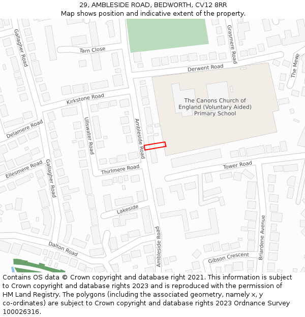 29, AMBLESIDE ROAD, BEDWORTH, CV12 8RR: Location map and indicative extent of plot