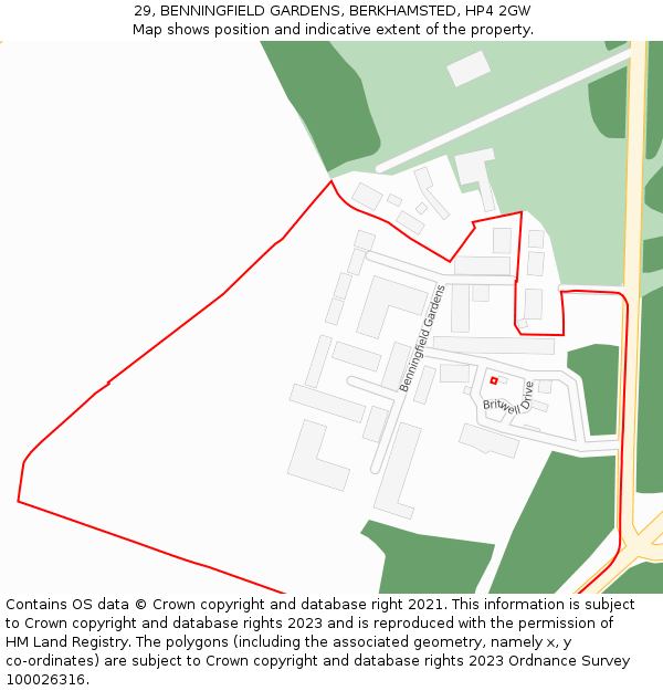 29, BENNINGFIELD GARDENS, BERKHAMSTED, HP4 2GW: Location map and indicative extent of plot