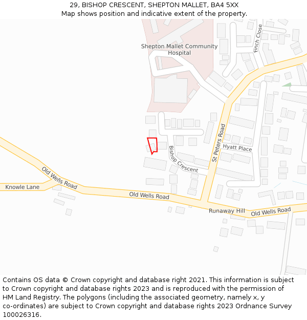 29, BISHOP CRESCENT, SHEPTON MALLET, BA4 5XX: Location map and indicative extent of plot