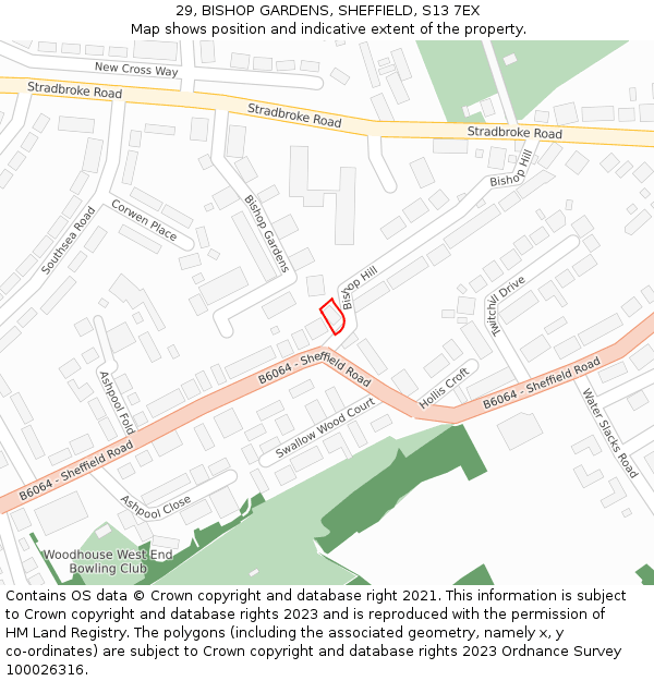 29, BISHOP GARDENS, SHEFFIELD, S13 7EX: Location map and indicative extent of plot