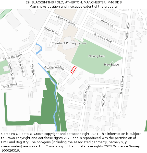 29, BLACKSMITHS FOLD, ATHERTON, MANCHESTER, M46 9DB: Location map and indicative extent of plot