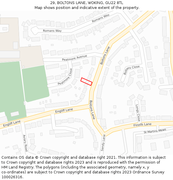 29, BOLTONS LANE, WOKING, GU22 8TL: Location map and indicative extent of plot