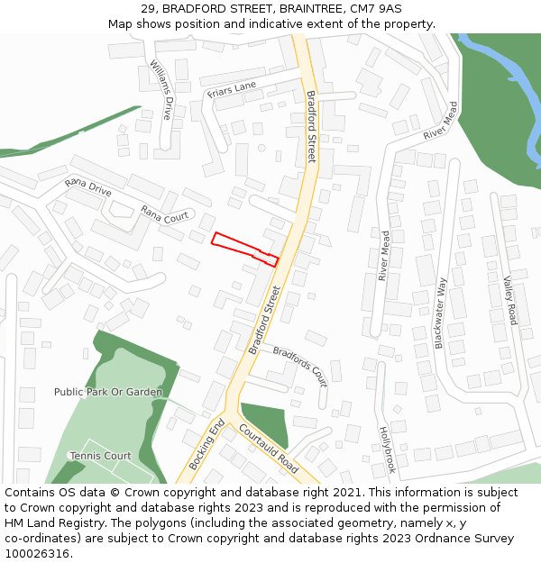 29, BRADFORD STREET, BRAINTREE, CM7 9AS: Location map and indicative extent of plot